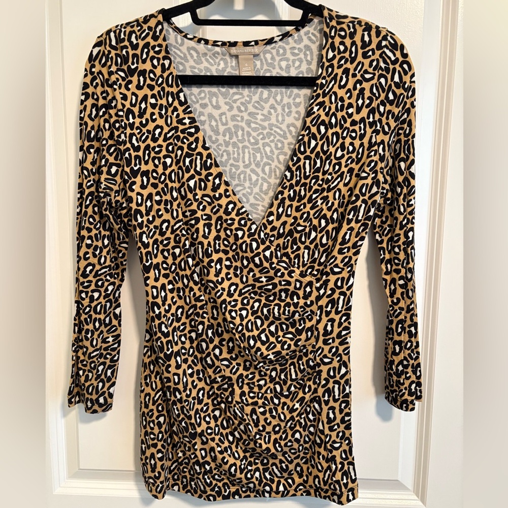 Banana Republic Black and Tan Animal Print Top